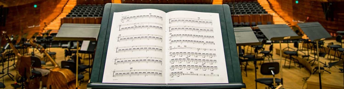 Conductors view of music stand and empty music hall