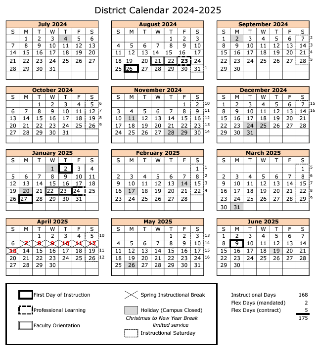 Screenshot of Academic Calendar for AY24-25