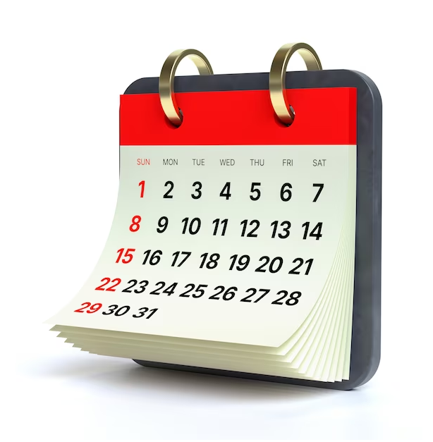 3D rendering of a red and white calendar