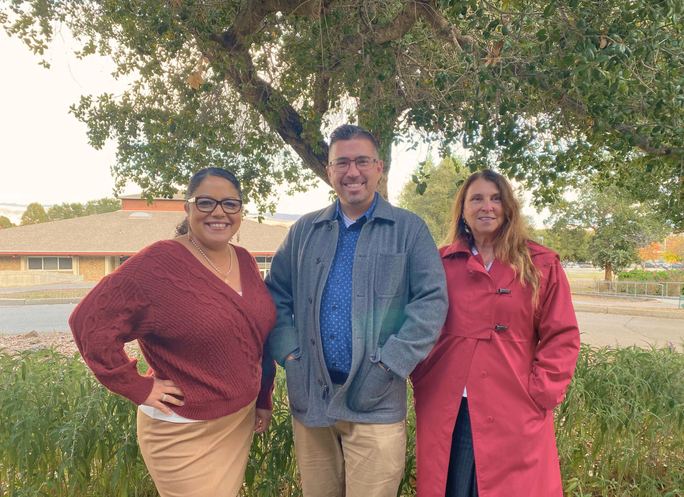 From left to right, Annette Gutierrez, Director of Basic Needs; Noah Lystrup, Dean of Student Learning, Equity, Success for Arts, Humanities, and Social Sciences; Susan Sweeney, Dean of Career Education Workforce and Educational Partnerships