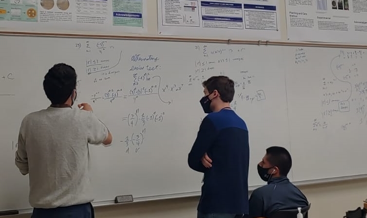 An image of tutors helping a student in a group